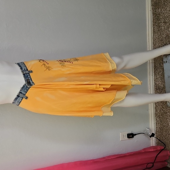 MOCHA by Moran Dahan Distressed Denim Waistband Yellow Assymetric Festival Skirt - Picture 2 of 11